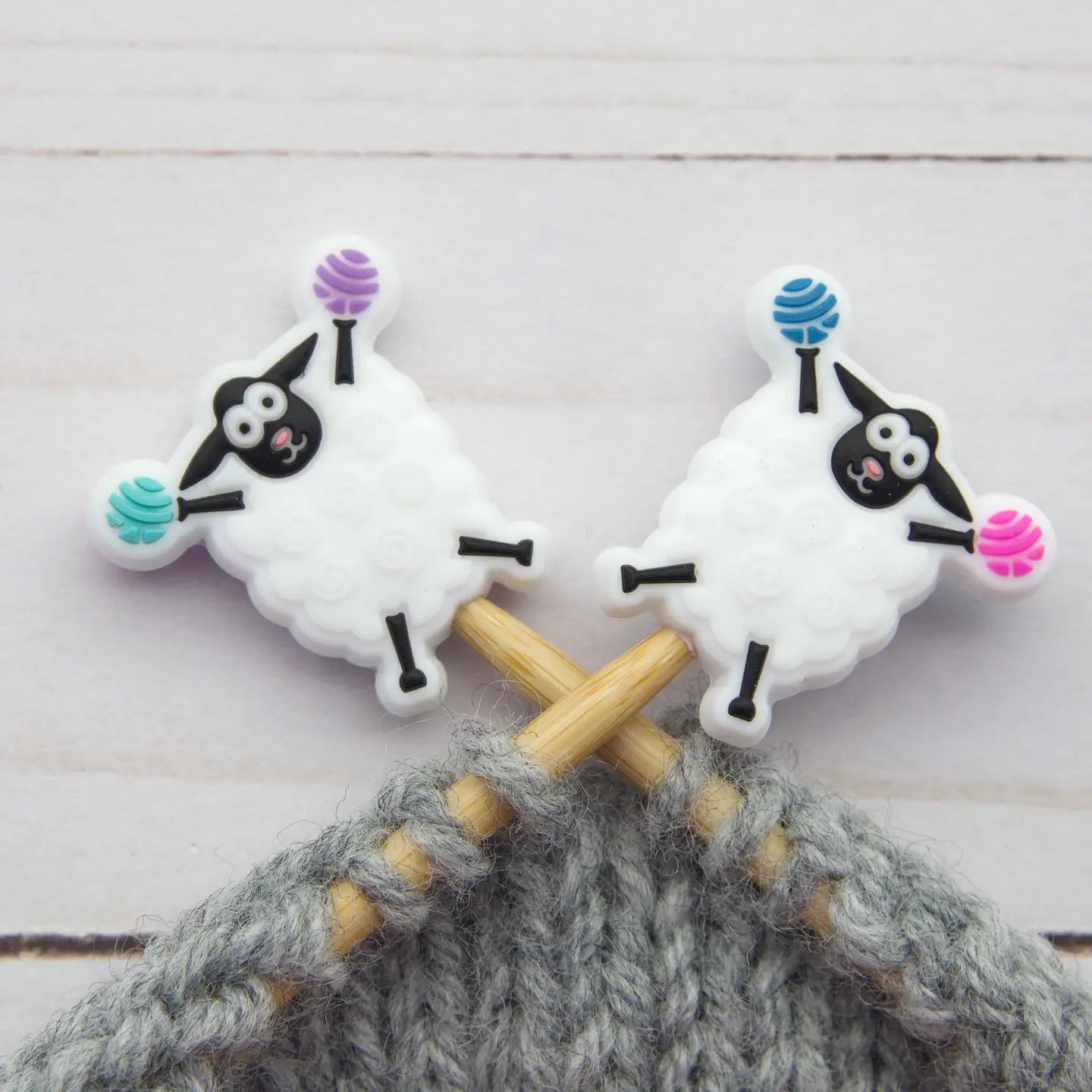 Fox & Pine Stitches - Cheerful White Sheep Stitch Stoppers