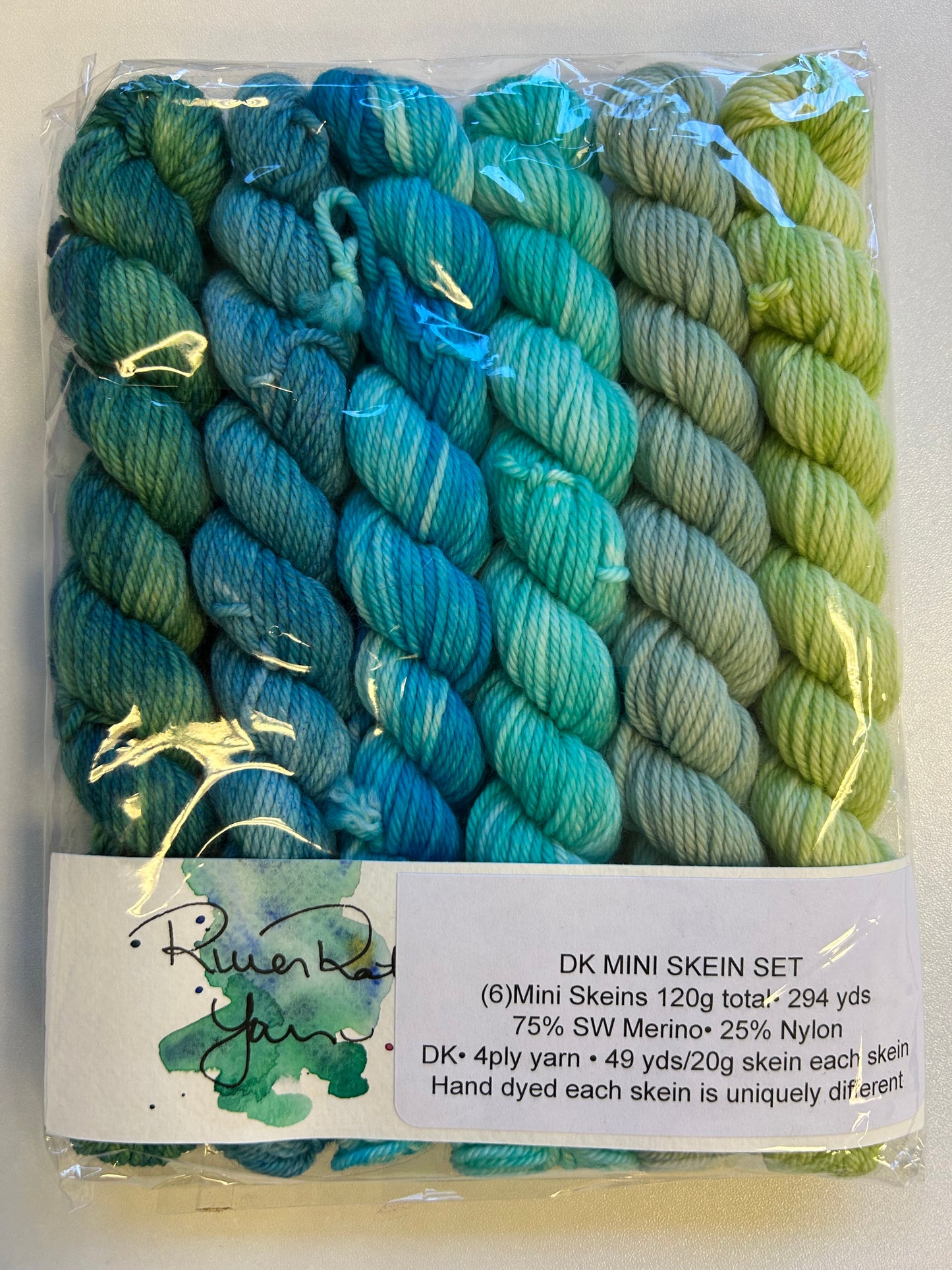RiverRat Yarn DK Mini Skein Set of 6 - Unknown Greens