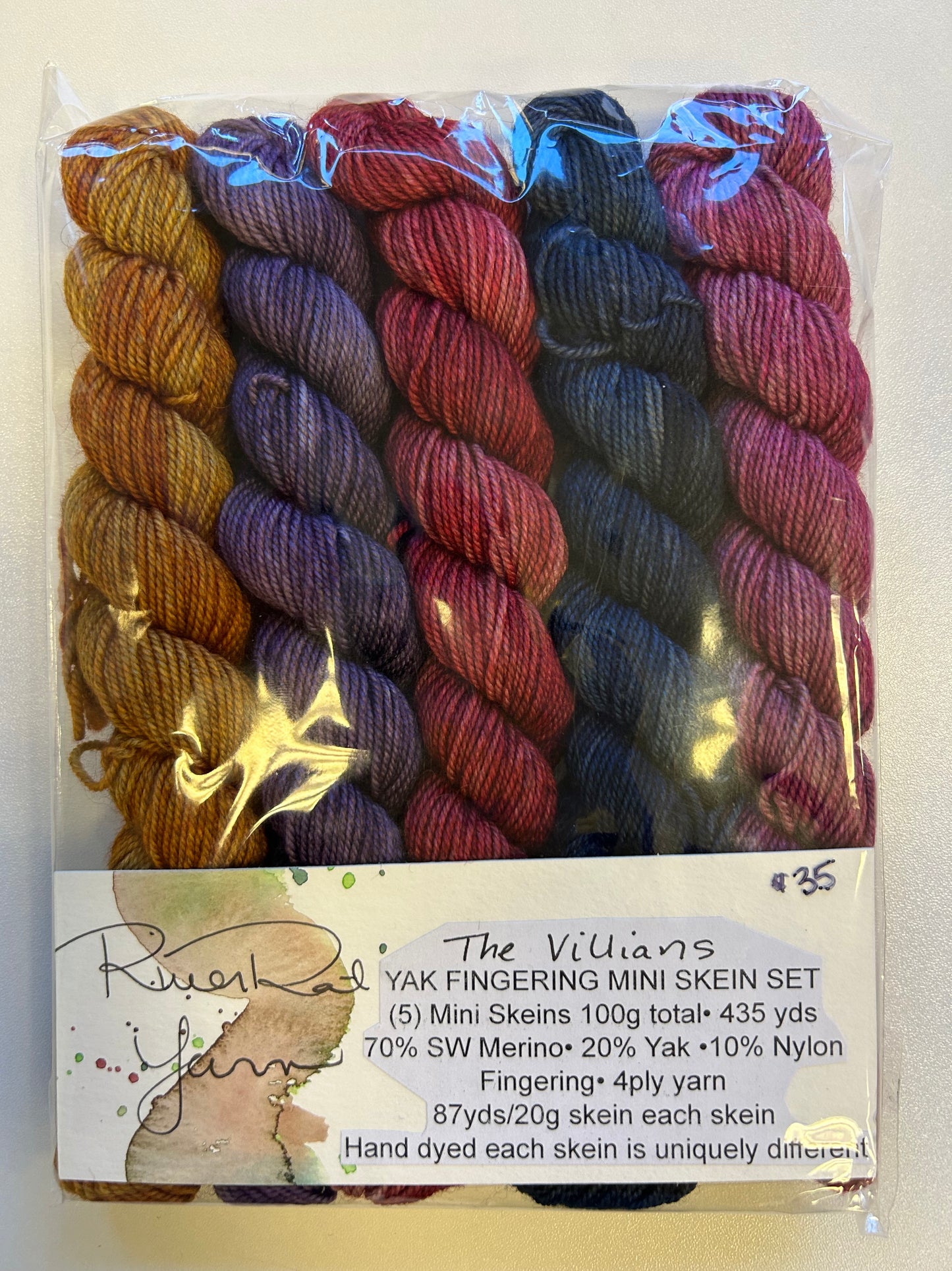 RiverRat Yarn Fingering w/ Yak Mini Skein Set of 5 - The Villains