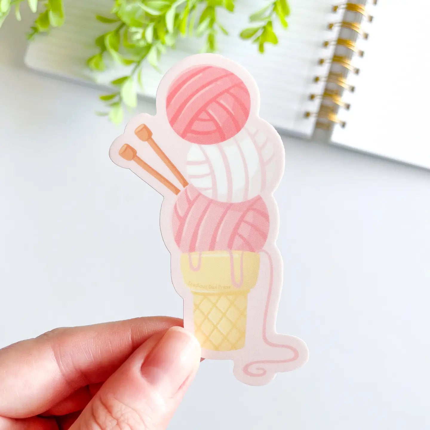 Studious Owl Press Pink Yarn Ice Cream Vinyl Sticker