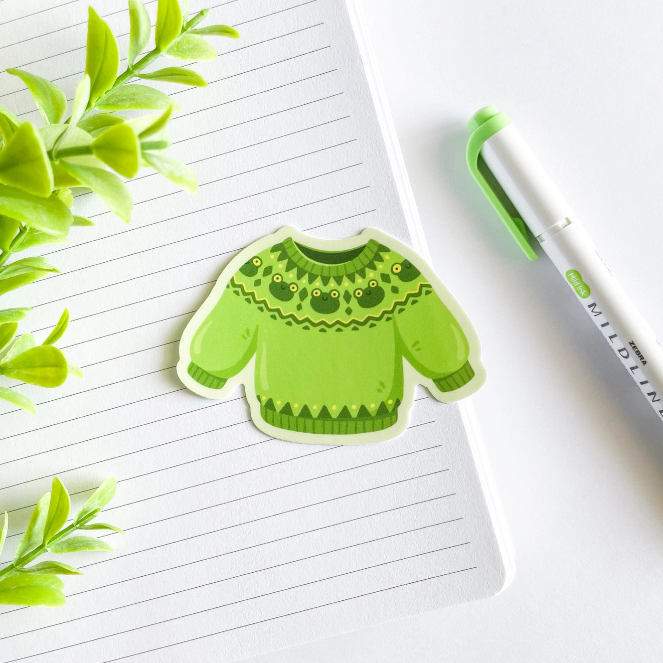 Studious Owl Press Fair Isle Knit Sweater Vinyl Sticker - Frogs