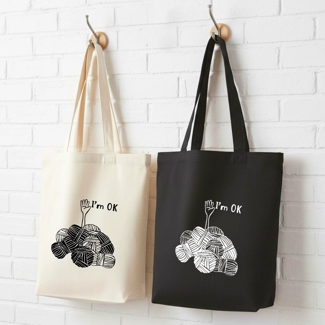 Anna B. Shop Canvas Tote Bag - I'm OK (Black Canvas)