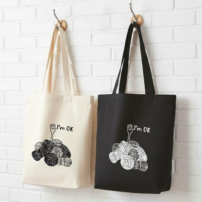 Anna B. Shop Canvas Tote Bag - I'm OK (Black Canvas)