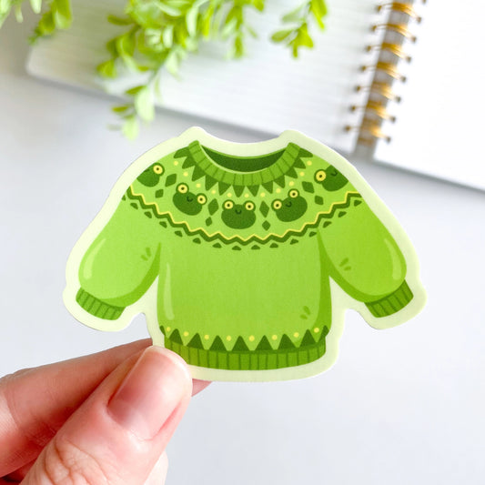 Studious Owl Press Fair Isle Knit Sweater Vinyl Sticker - Frogs