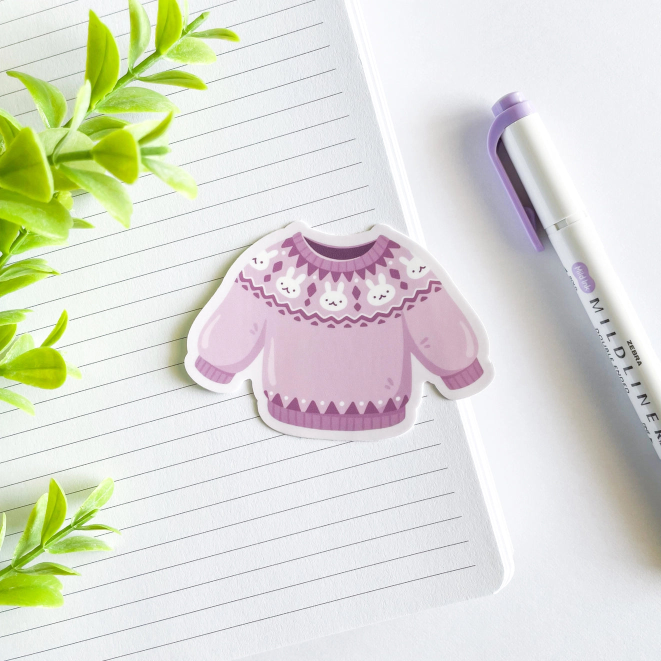 Studious Owl Press Fair Isle Knit Sweater Vinyl Sticker - Bunnies