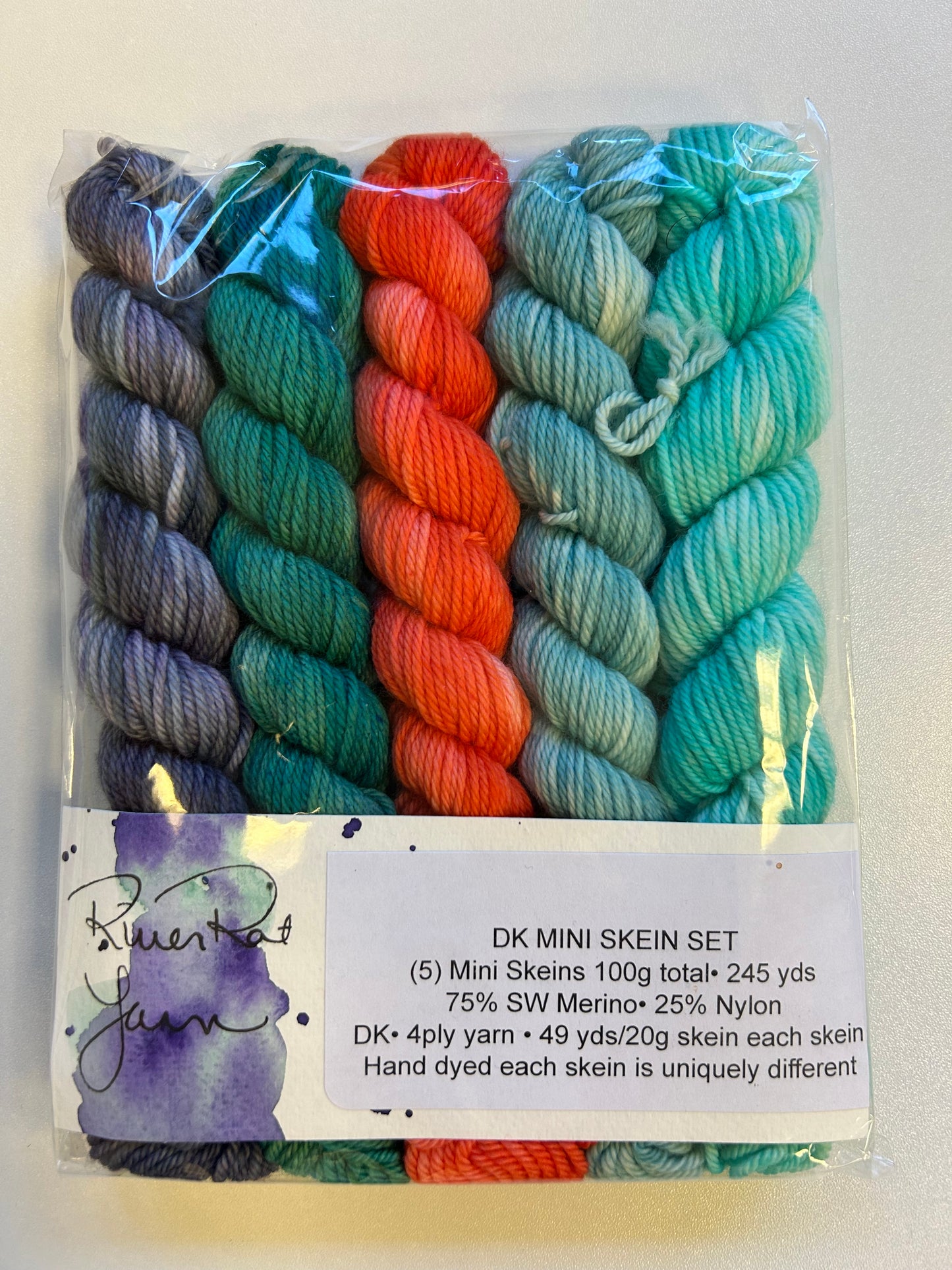 RiverRat Yarn DK Mini Skein Set of 5 - Unknown Teals