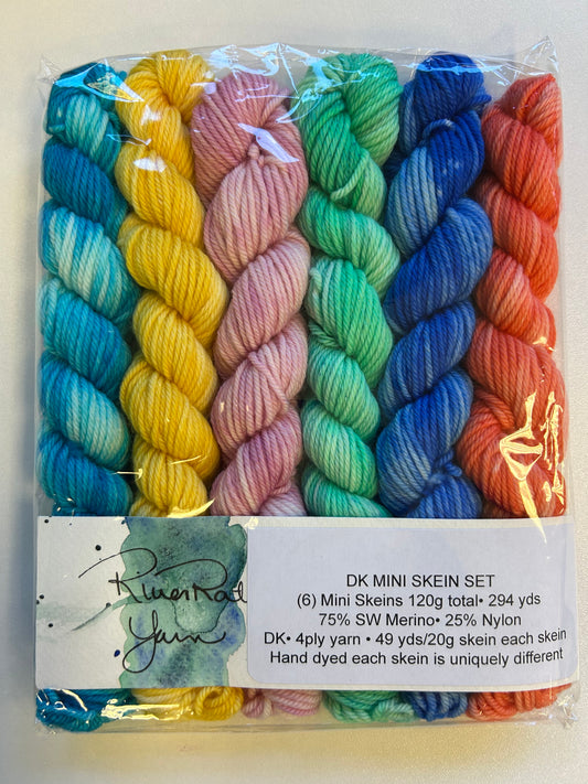 RiverRat Yarn DK Mini Skein Set of 6 - Unknown Rainbow