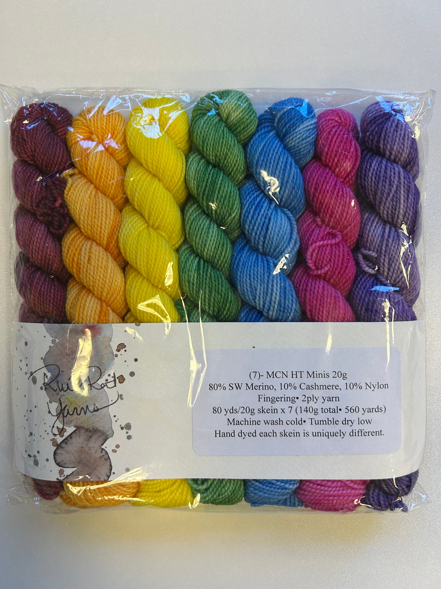 RiverRat Yarn Fingering Mini Skein Set of 7 - Unknown Rainbow