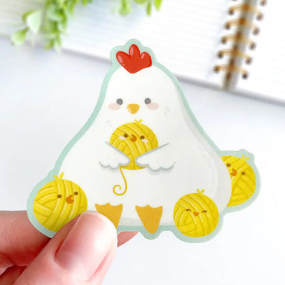 Studious Owl Press Chicken With Yarn Chicks Sticker