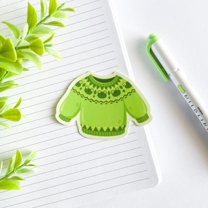 Studious Owl Press Fair Isle Knit Sweater Vinyl Sticker - Frogs