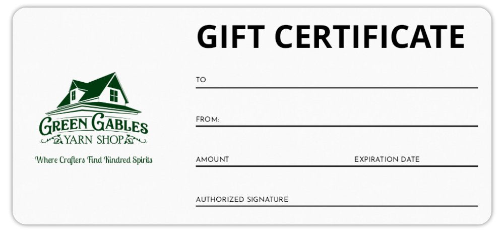 Green Gables Yarn Shop Gift Certificate